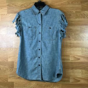 Lauren Jeans Co Ralph Lauren Shredded Sleeves Denim Lightweight Shirt